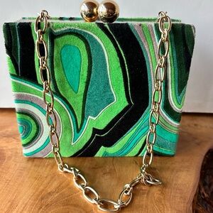 Missoni  Green and Black Patterned Clutch with Gold Chain